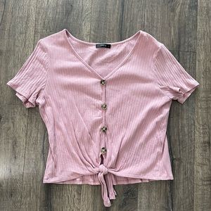 SHEIN Buttoned Front Knot Hem Rib-knit Top Size Large